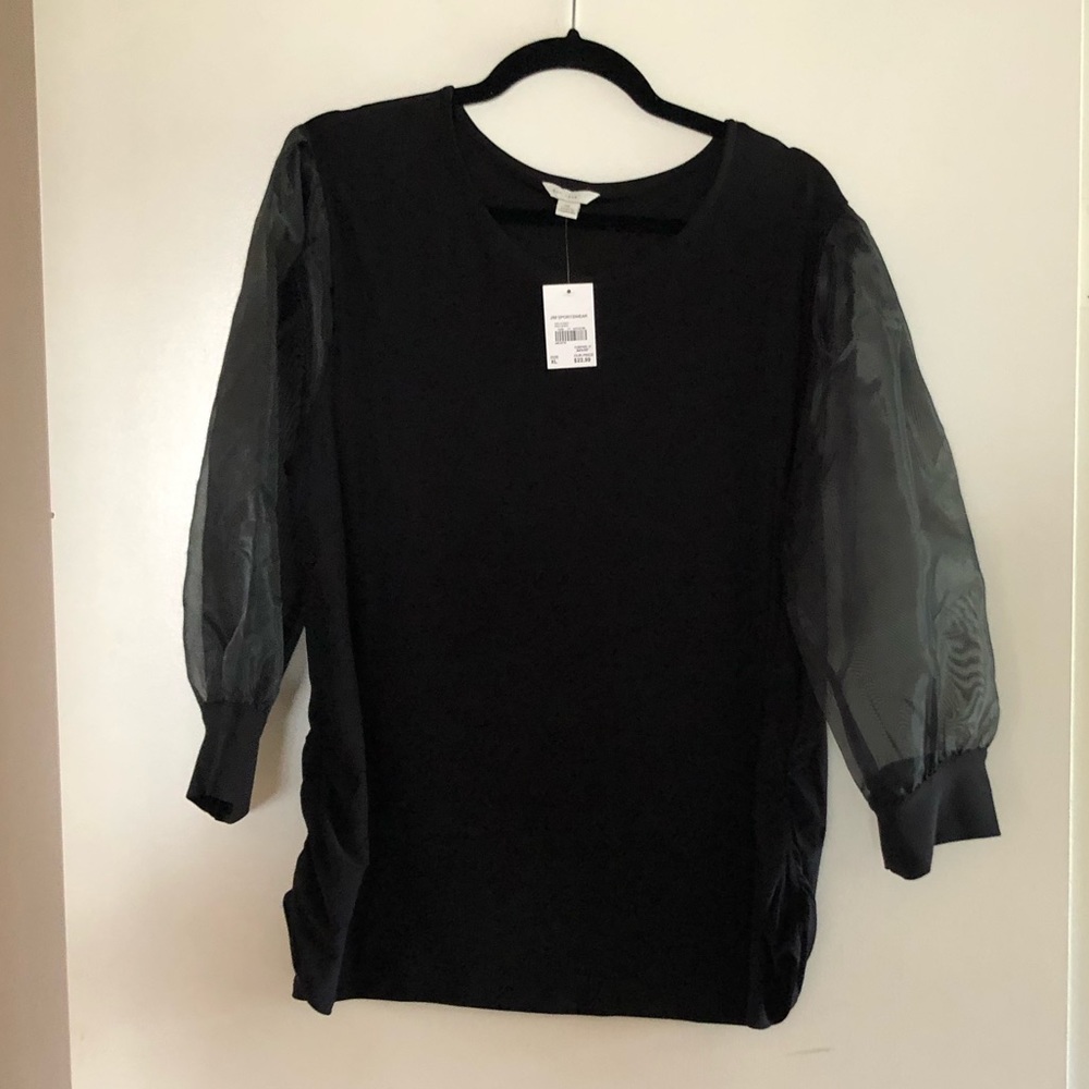 Black top with sheer sleeves